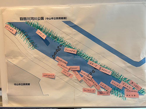 びわこ豊穣の郷 目田レンジャー　つかまえた生き物をポイントしていった目田川地図